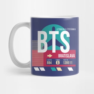 Bratislava, Slovakia (BTS) Airport Code Baggage Tag Mug